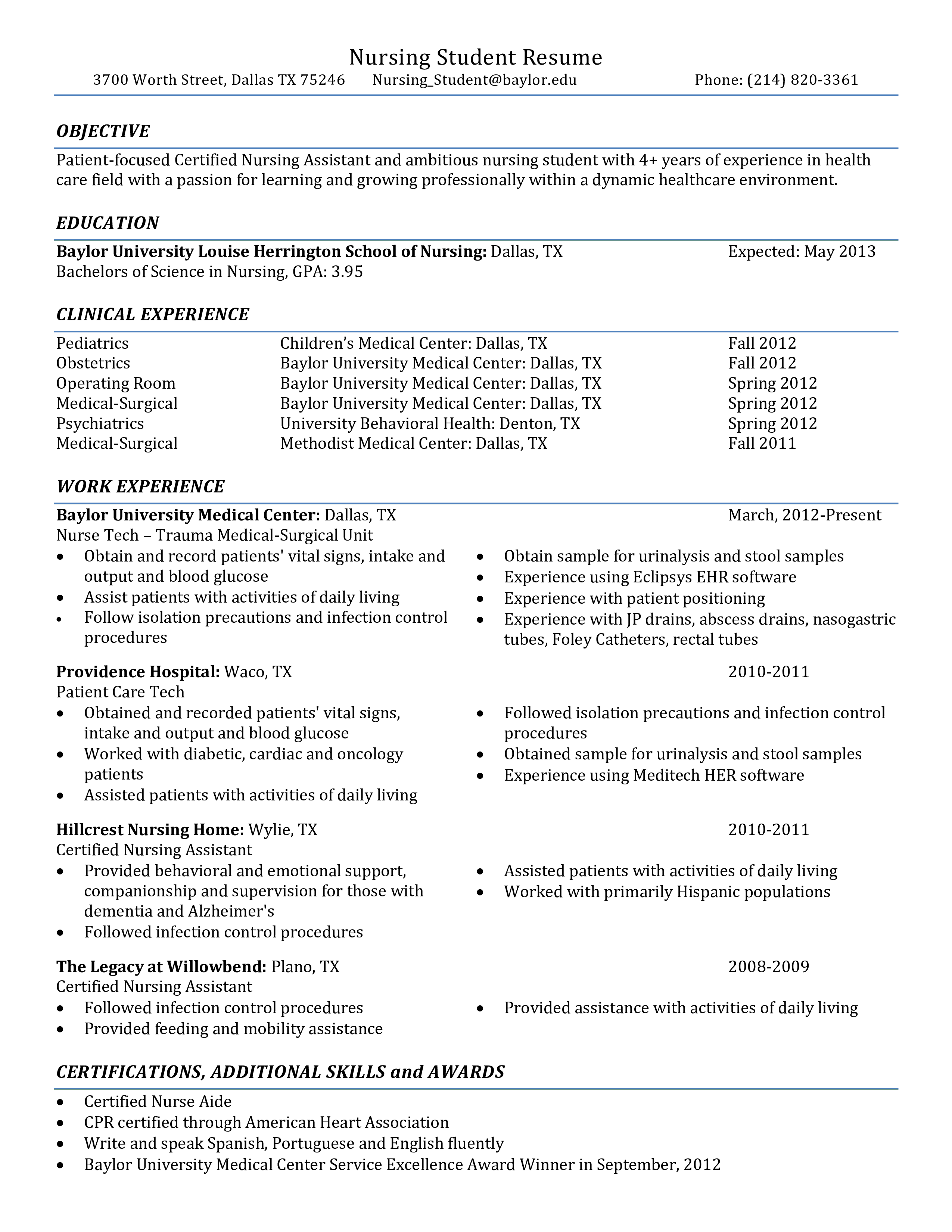 Resume Templates Nursing Students