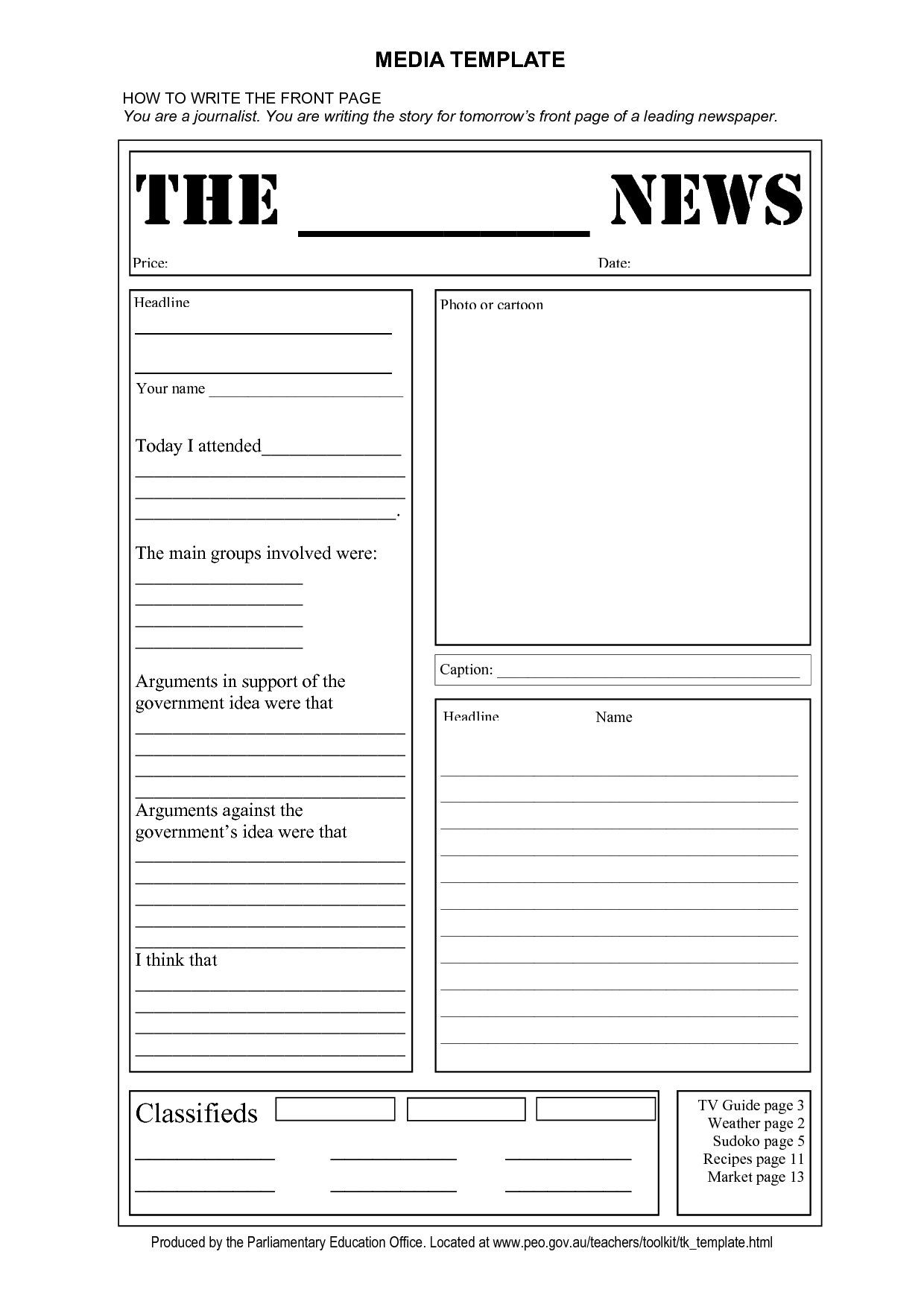 Year 6 Newspaper Report Template