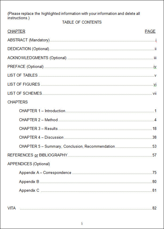 Report Template With Table Of Contents