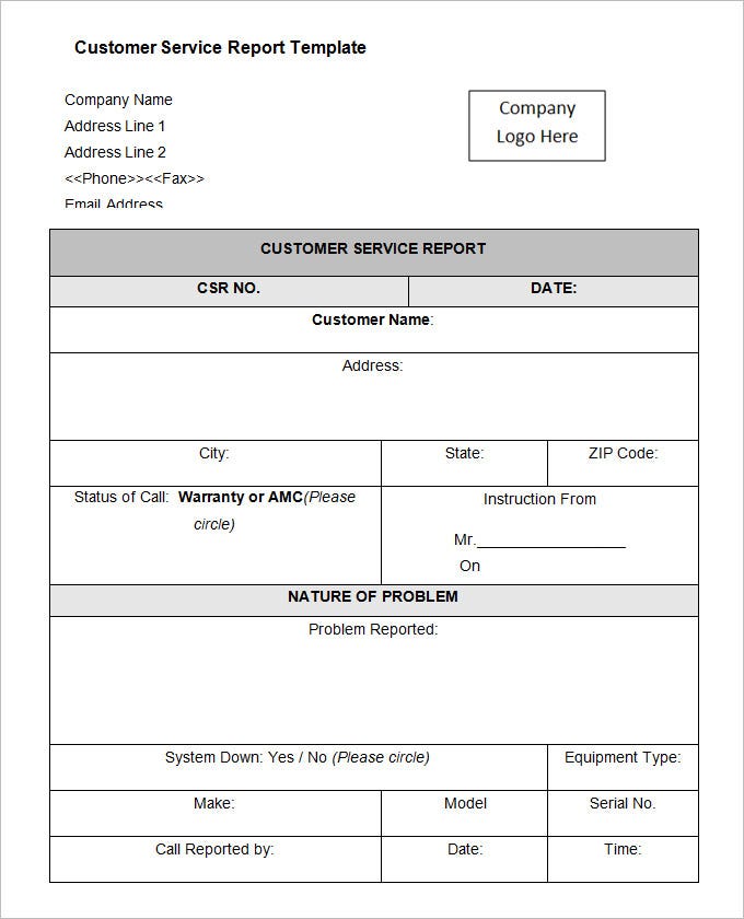 Service Report Template Xls