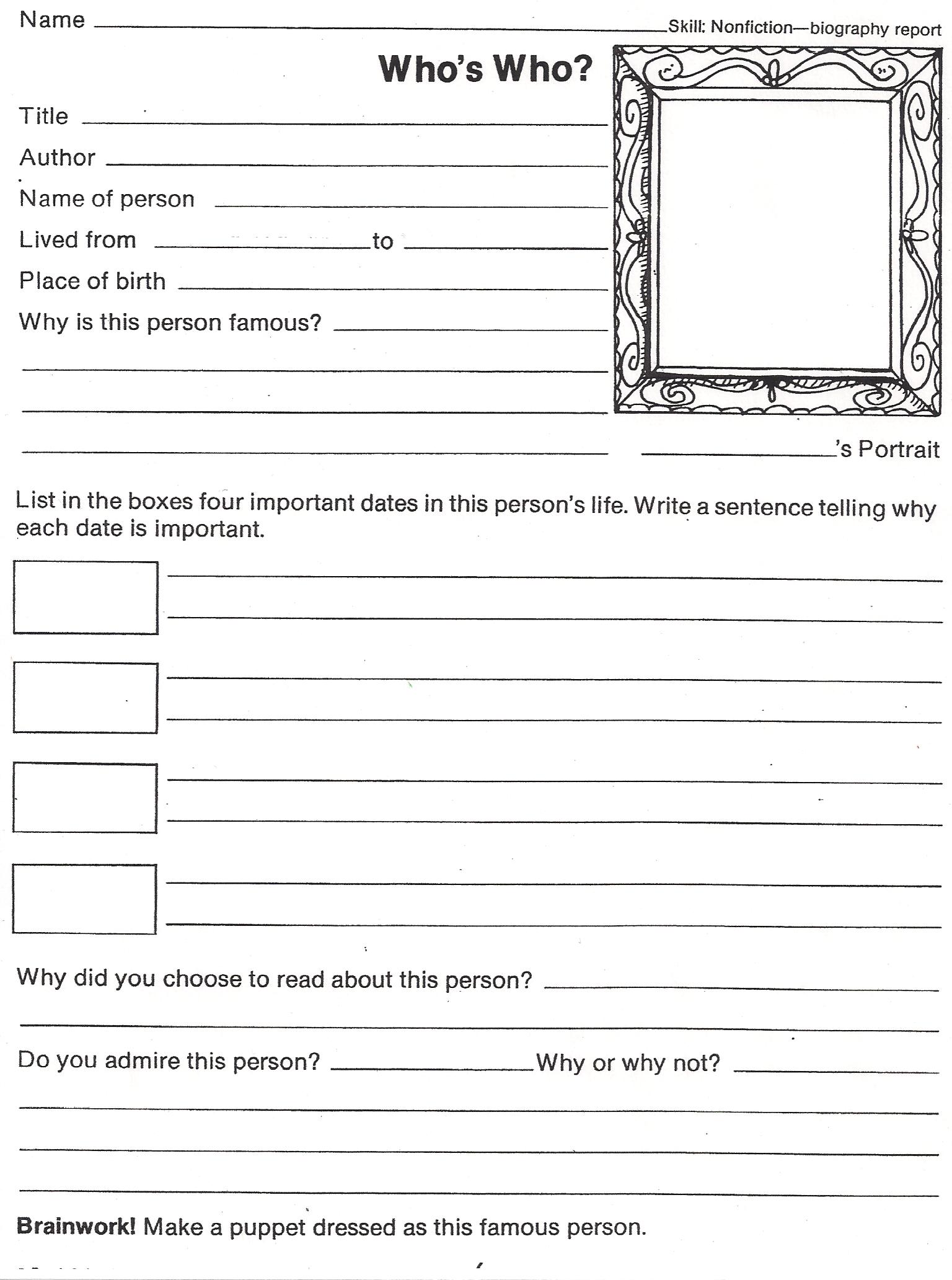 Biography Report Template 4th Grade