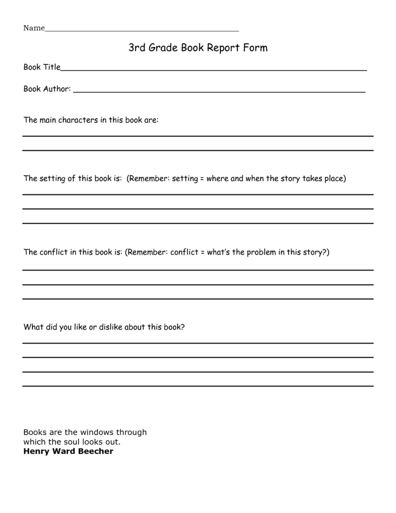 Book Report Template Grade 1