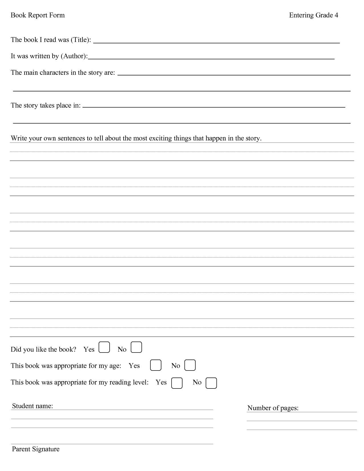 3rd Grade Book Report Template