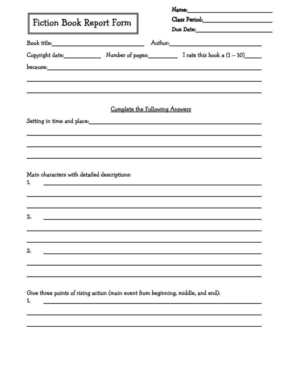 book reports for 5th grade templates