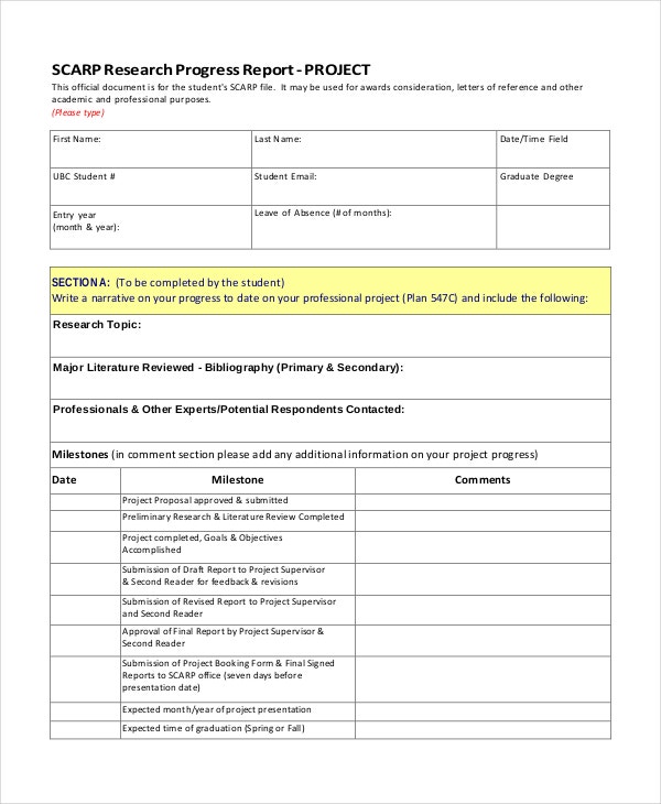 Progress Report Template Research