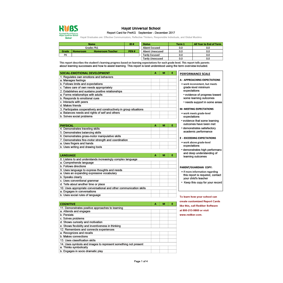 Grade 9 Report Card Template